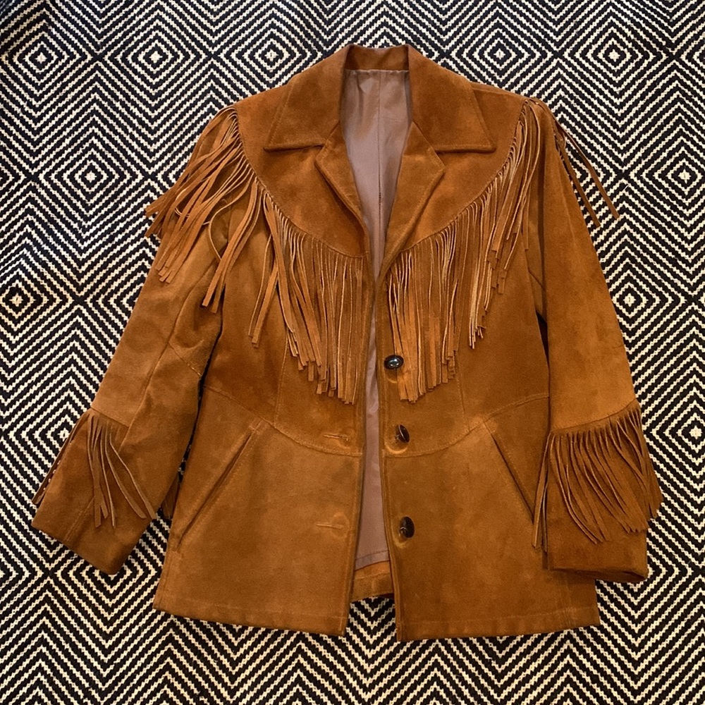 Vintage Womens Fringed Leather Buckskin Jacket
